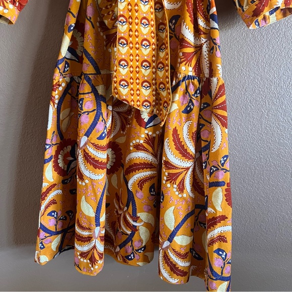 FARM Rio Yellow Palms Midi Ruffled Party Dress with Belt Size Small - Picture 6 of 12